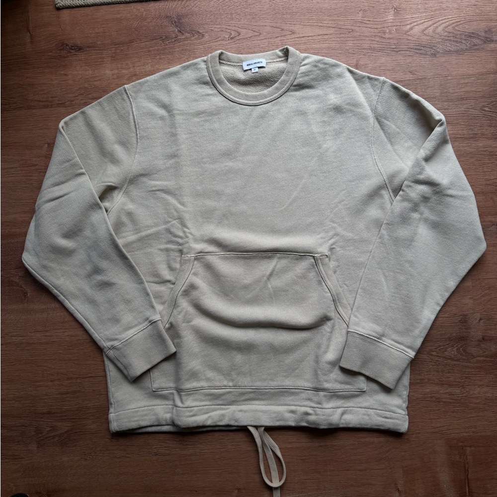 Norse Projects Men's Cream Crewneck Sweater with Drawstring Hem